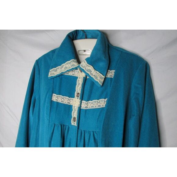 Raymodes Robe Button Up Full Length Tag Size 7 Union Made Teal Blue Vintage 70s - Picture 2 of 9